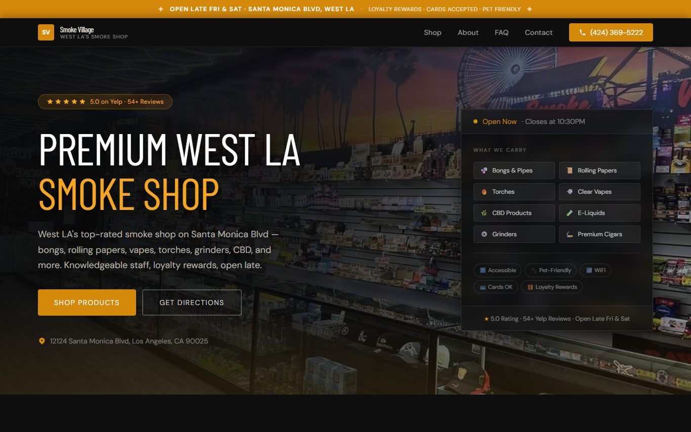 Smoke Village website built by Ramos Web Services